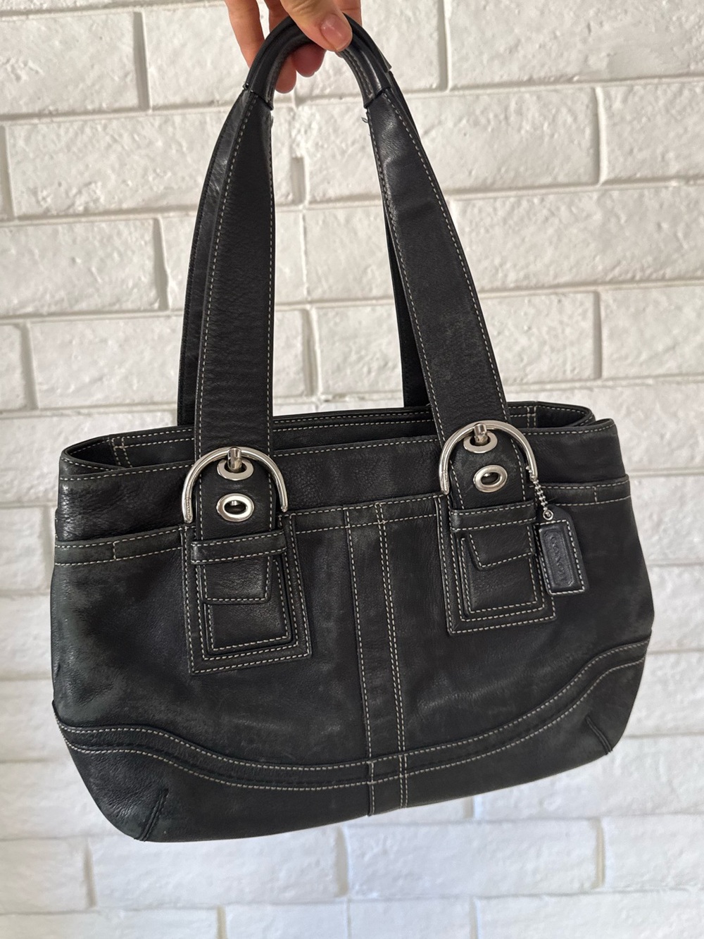 Coach Black Leather Soho Shoulder Bag with Silver Hardware Vintage Y2K